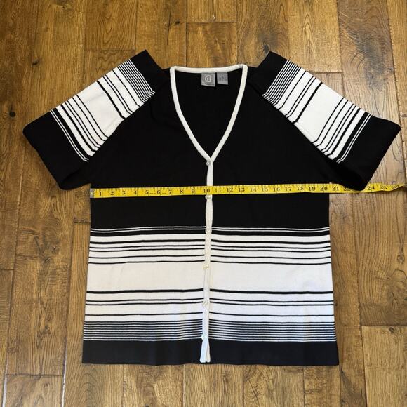 Chandler Hill Sweater Set Cardigan & Turtleneck Tank Black White Stripe Sz XL - Picture 6 of 10